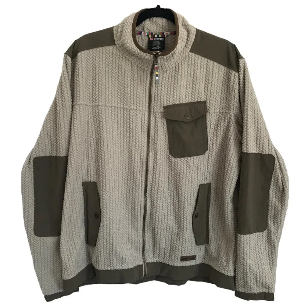 Sherpa Adventure Gear Full Zip Jacket XL Fleece Textured Oatmeal Gorpcore Nepal